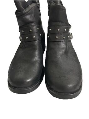 Torrid Wood Block Heel Black Boots 11W Studs Buckle Strap Accents Side Zip Biker